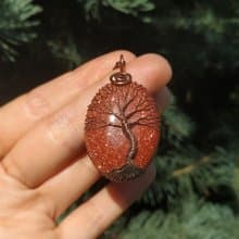 Brown Goldstone Tree Of Life Wire Wrapped Pendant, Birthday Gift for him/ her