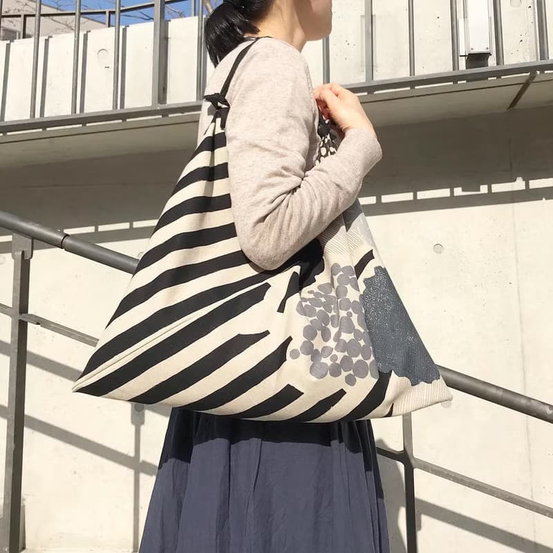 手提袋  吾妻袋 森 ストライプ 黒 M / harunohi