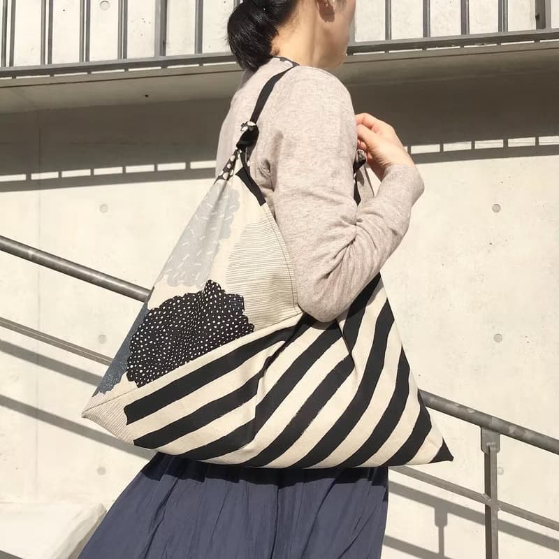 手提袋  吾妻袋 森 ストライプ 黒 M / harunohi