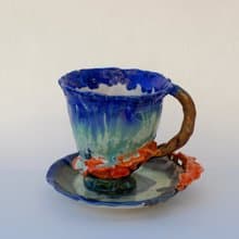 Mushrooms Teacup And Saucer Chanterelle figurines Green Forest tea set