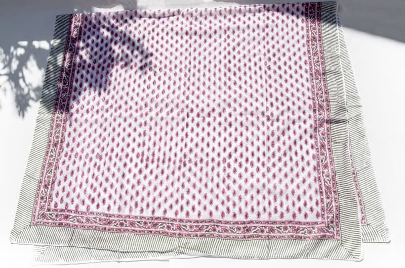 超大純綿絲巾 手工木刻印植物染圍巾  草木染棉絲巾-法式花朵藤蔓