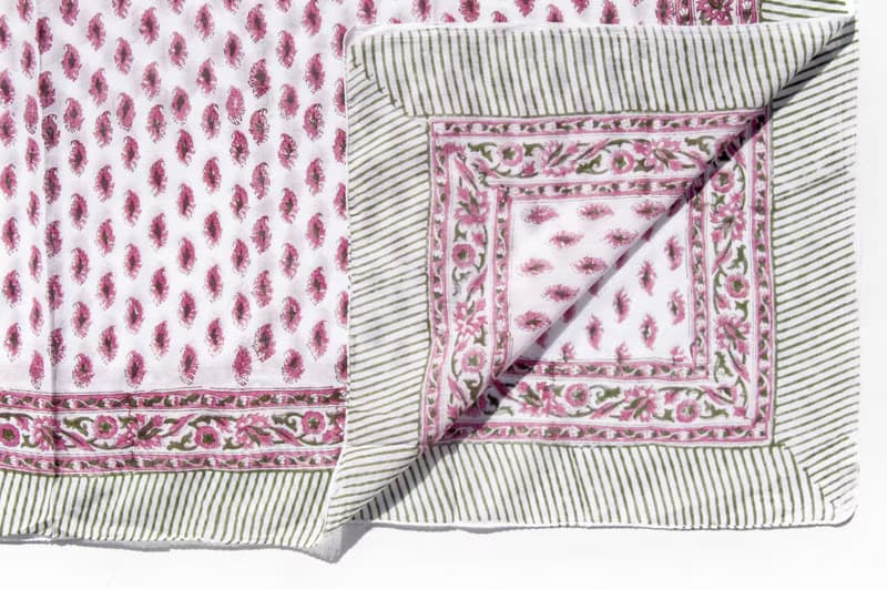 超大純綿絲巾 手工木刻印植物染圍巾  草木染棉絲巾-法式花朵藤蔓