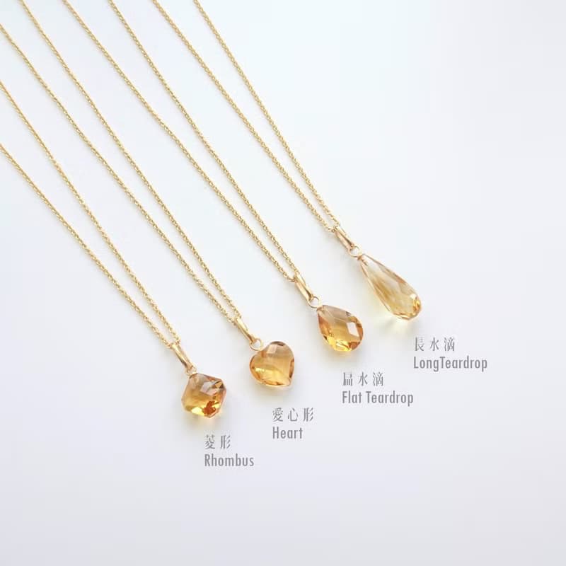 天然黃水晶 菱形切割 古董純 14K 金墜 | 搭配 14K GF 包金鍊