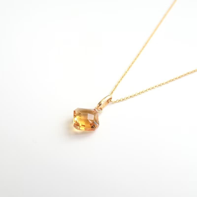 天然黃水晶 菱形切割 古董純 14K 金墜 | 搭配 14K GF 包金鍊