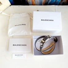 法國高級名牌Balenciaga 灰色皺真皮銀扣手帶 S碼 古著珠寶首飾