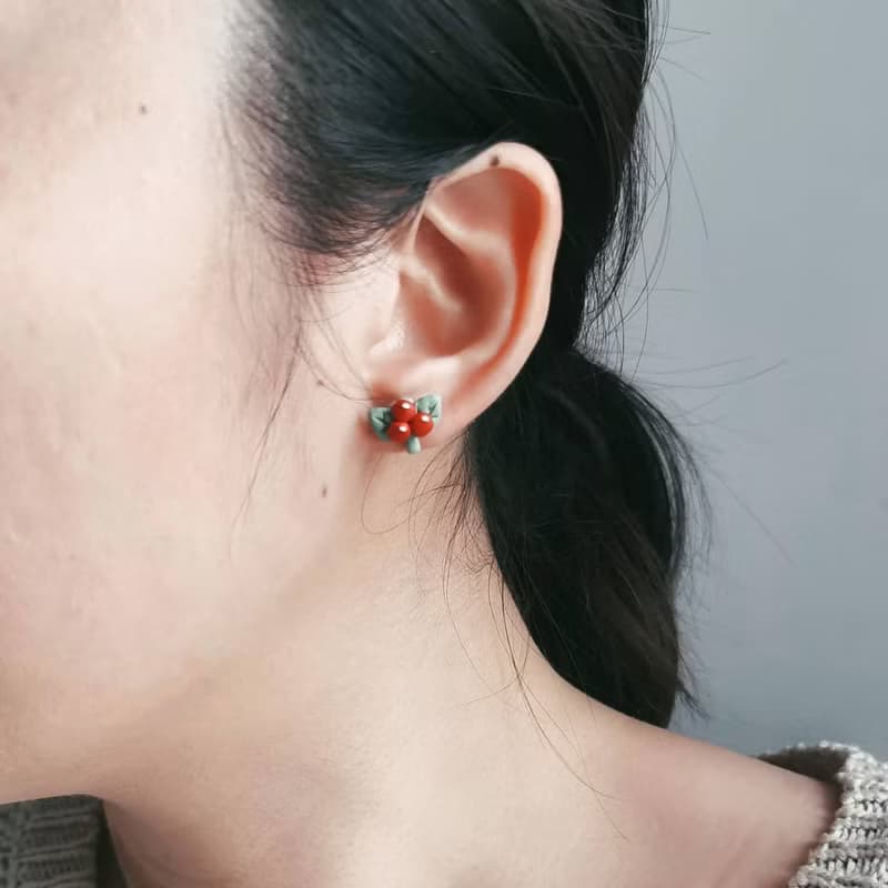 bi birdy //小清新鳥・花・果・山手工軟陶小耳釘