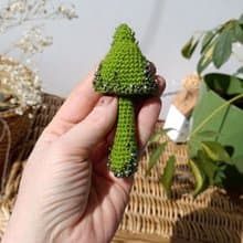 Handmade cotton brooch mushroom and beads decor/green pins/ BOHO brooch gift