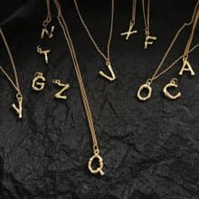 14K鍍金 26個字母名字縮寫竹節項鏈 情人節禮物情侶項鏈
