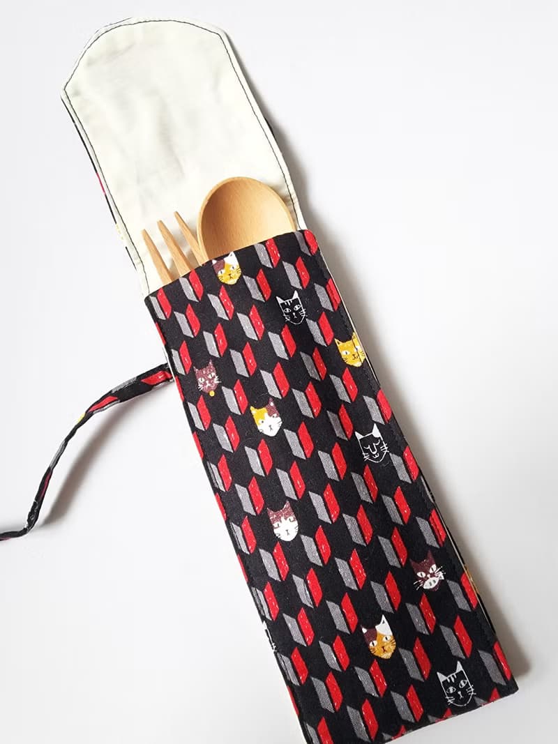 防潑水餐具袋,  隨身餐具袋, 環保餐具套 : 黑白貓咪