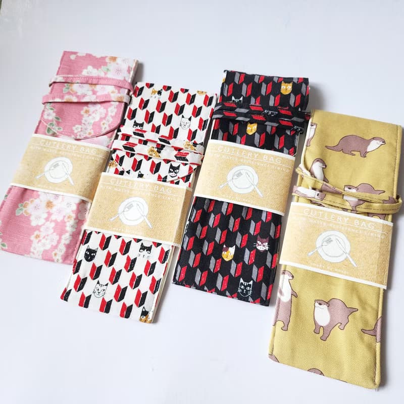 防潑水餐具袋,  隨身餐具袋, 環保餐具套 : 黑白貓咪