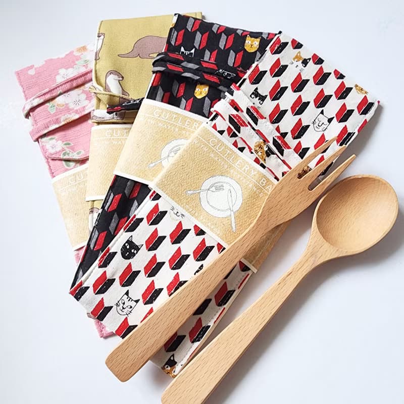 防潑水餐具袋,  隨身餐具袋, 環保餐具套 : 黑白貓咪