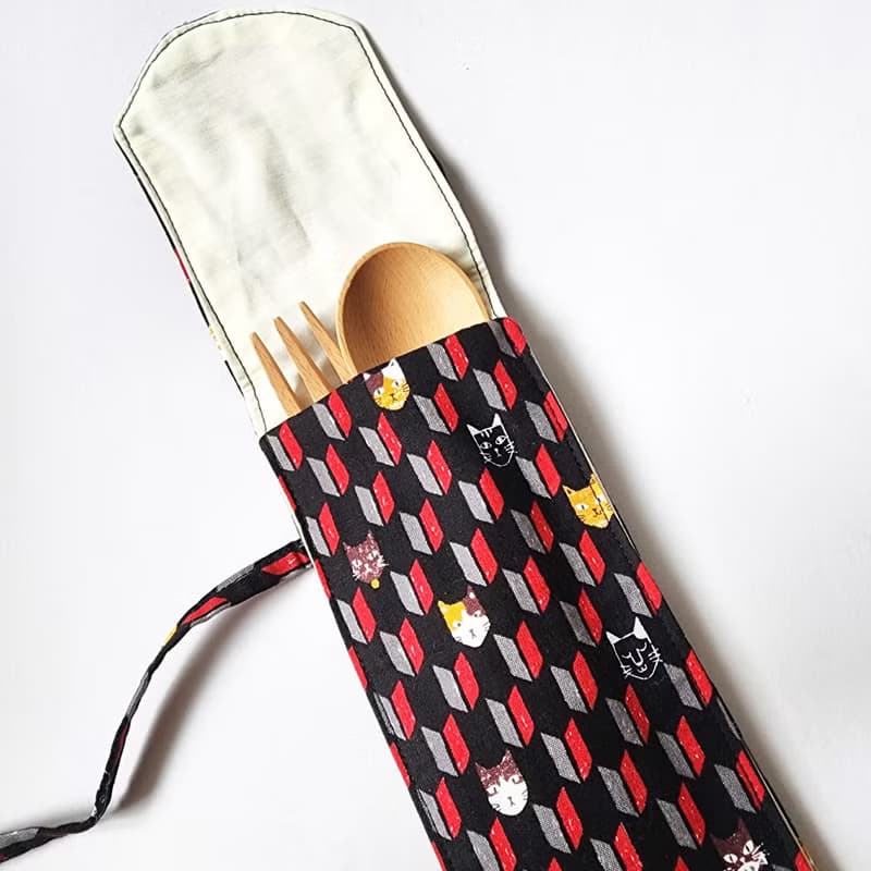 防潑水餐具袋,  隨身餐具袋, 環保餐具套 : 黑白貓咪