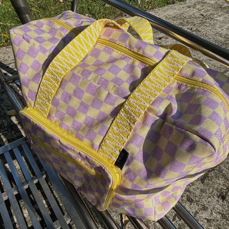 摺疊收納旅行袋 / 棋盤格輕便行李袋 肩背包