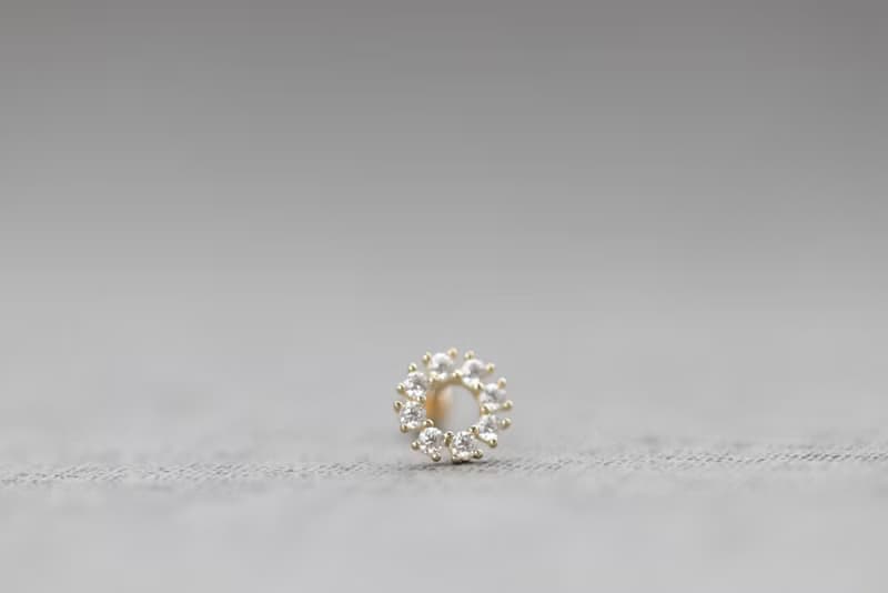 14K Cycle CZ Piercing 圓圈鑽鎖珠耳環 (單個)耳骨 耳窩 不退色