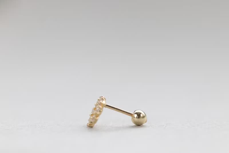14K Cycle CZ Piercing 圓圈鑽鎖珠耳環 (單個)耳骨 耳窩 不退色