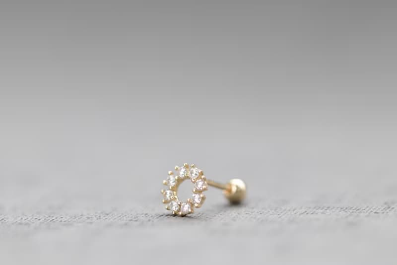 14K Cycle CZ Piercing 圓圈鑽鎖珠耳環 (單個)耳骨 耳窩 不退色