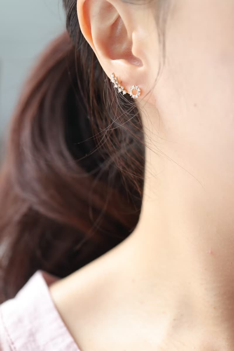 14K Cycle CZ Piercing 圓圈鑽鎖珠耳環 (單個)耳骨 耳窩 不退色