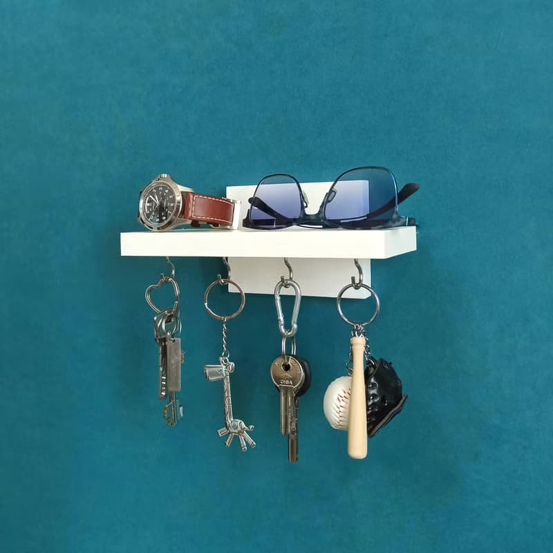 Handcrafted Shelf from Natural Pine Wood – 20 centimeters, 4 Hooks