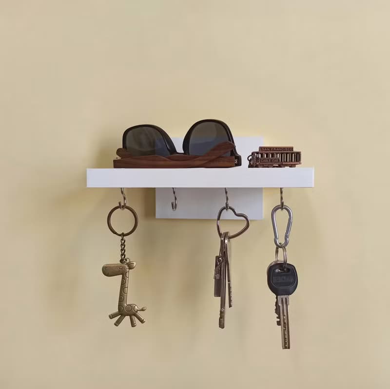 Handcrafted Shelf from Natural Pine Wood – 20 centimeters, 4 Hooks