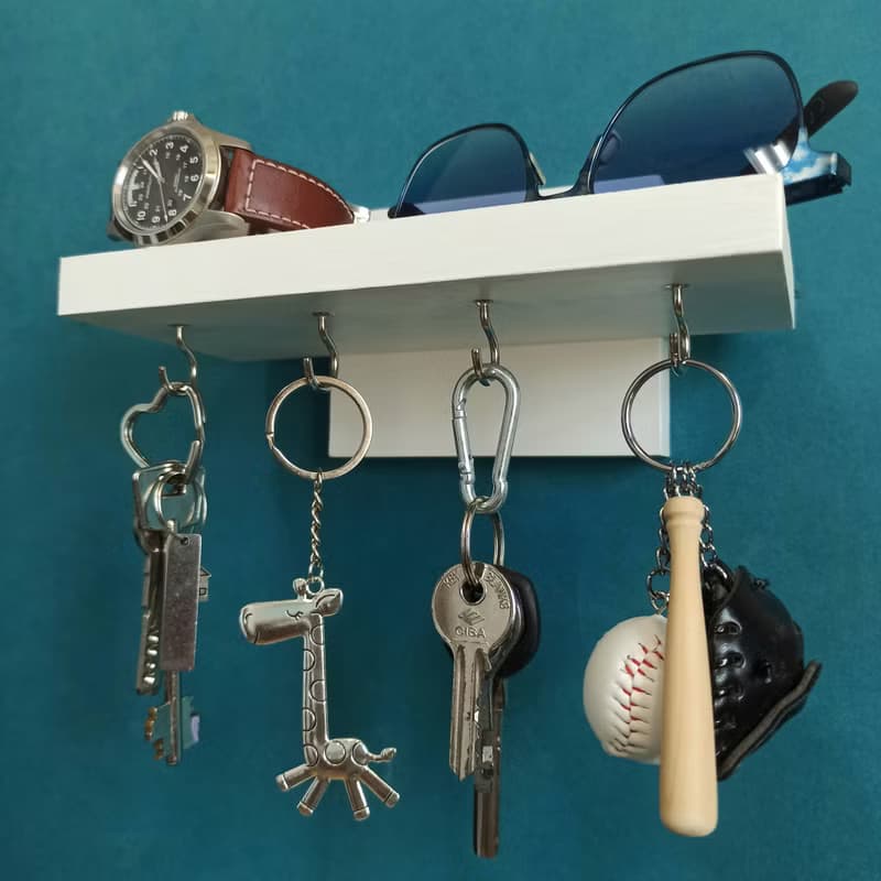 Handcrafted Shelf from Natural Pine Wood – 20 centimeters, 4 Hooks