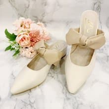 優雅蝴蝶結穆勒鞋-米