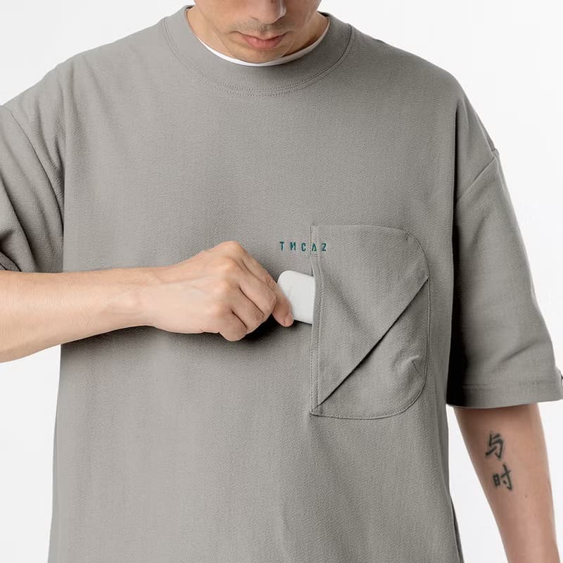 3D Dual-Pocket Tee城市通勤立體輪廓雙層口袋寬松短袖T恤