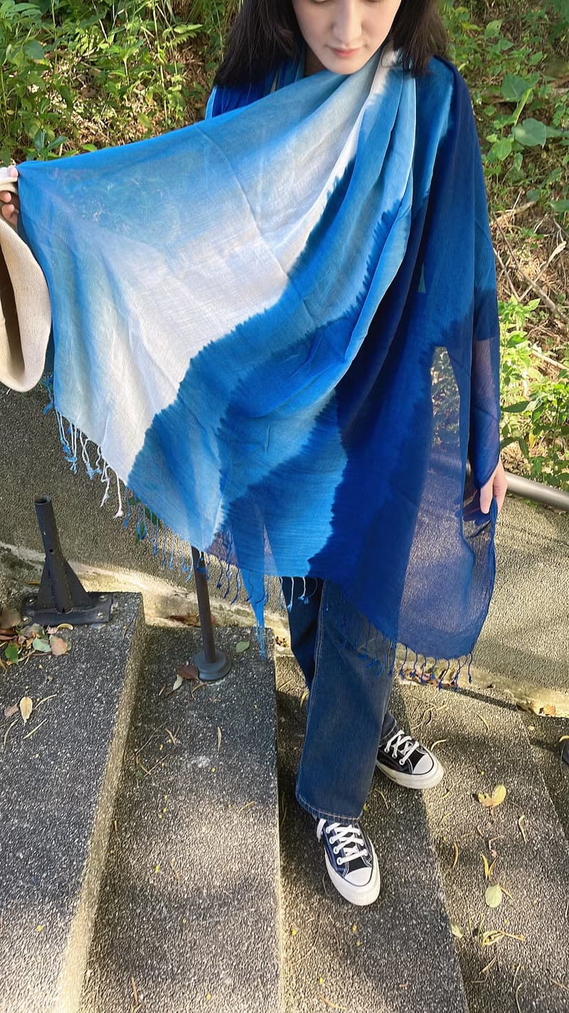 山水藍染圍巾