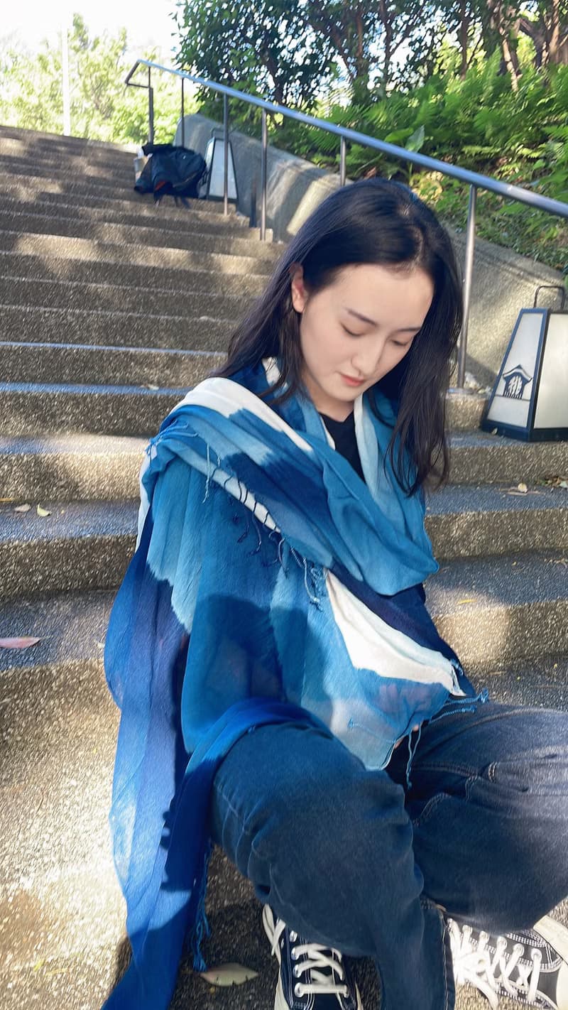 山水藍染圍巾