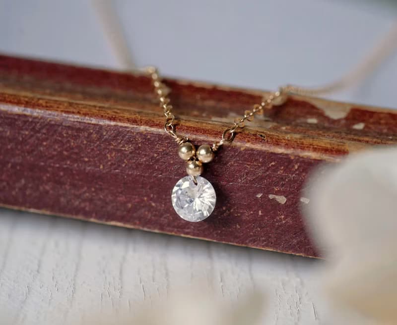 Trinity 幾何金珠水鑽項鍊 美國注金14kgf