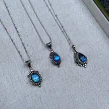 喜迎瑤 925銀 拉長石 天然石 項鍊 藍拉長石 復古風 民族風 男女