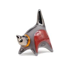 Handmade Ceramic Cat Figurine – Unique Animal Sculpture with Red Glaze