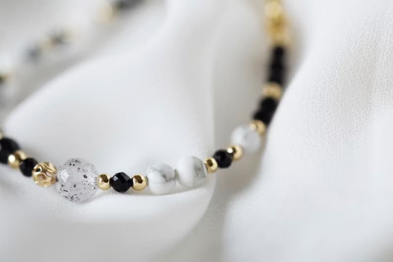 墨之心。黑曜石 黑尖晶 黑雲母 白松石 14K 天然石水晶 手鍊