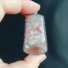 櫻花瑪瑙 牛血紅 炸花 S925銀鑲拖 天然石 項鍊 禮物 閨蜜