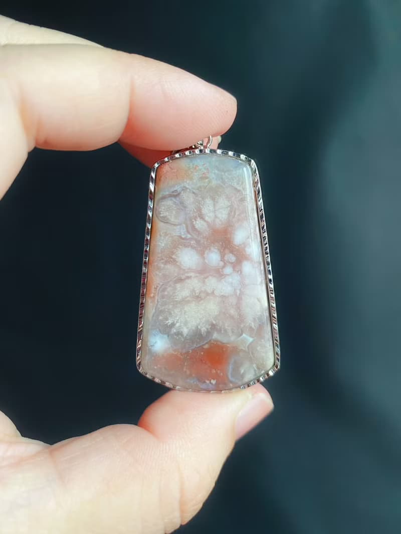 櫻花瑪瑙 牛血紅 炸花 S925銀鑲拖 天然石 項鍊 禮物 閨蜜