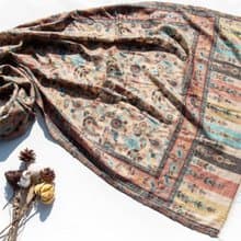 喀什米爾Cashmere 編織羊絨圍巾 純羊毛圍巾披巾 戒指絨披肩-花朵