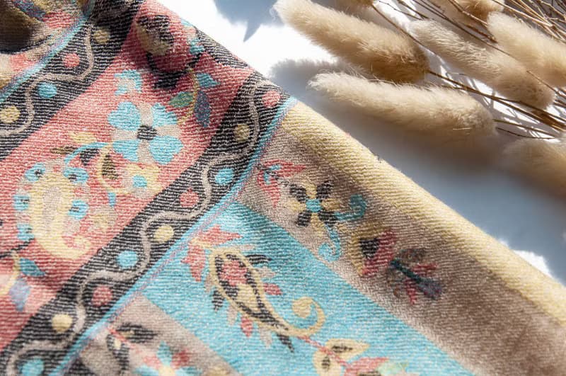 喀什米爾Cashmere 編織羊絨圍巾 純羊毛圍巾披巾 戒指絨披肩-花朵
