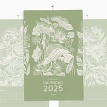 2025 Botanical Monthly Printable Calendar Floral Linocut Print Wall Illustrated