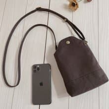 倉敷帆布　スマホポシェット　ミニ　サコッシュ　スマホショルダー　スマホポーチ 　秋色  　チョコレートブラウン
