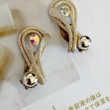 vintage jewelry  典雅金色繩結萊茵鑽 夾式耳環