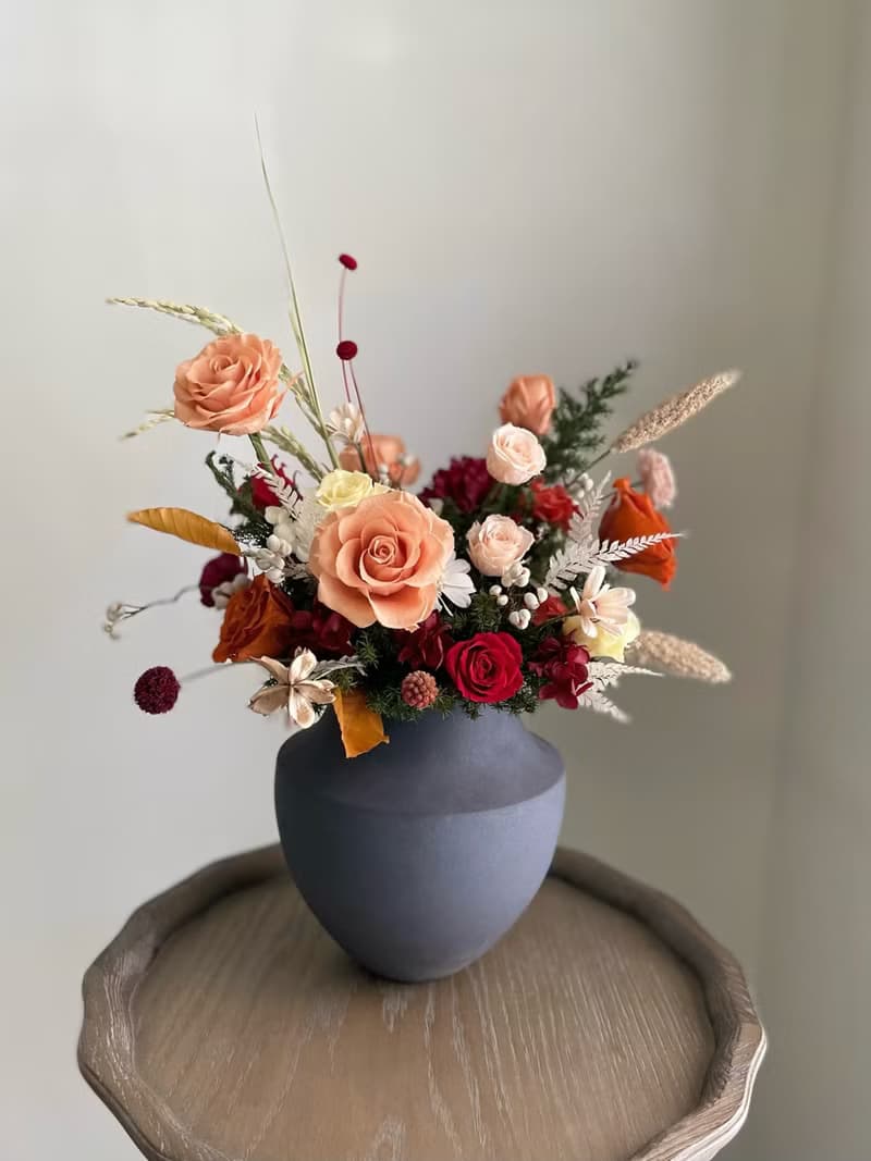 【不凋花乾燥花】高雅橘紅色不凋花桌花