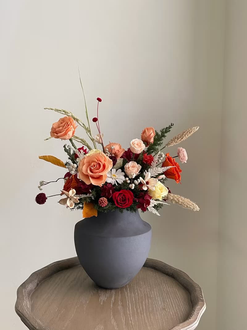 【不凋花乾燥花】高雅橘紅色不凋花桌花