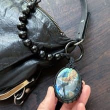 雙面拉長石+黑曜石 多用途設計 - 鎖匙扣 | 手袋掛飾