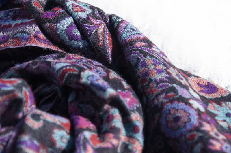 喀什米爾Cashmere 編織羊絨圍巾 純羊毛圍巾披巾 戒指絨披肩-花朵