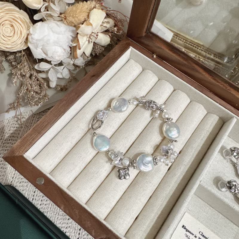 Alpha studio天然銀藍光澤淡水巴洛克珍珠手鍊