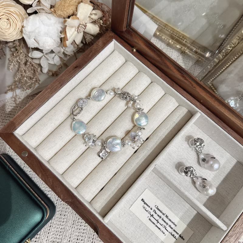 Alpha studio天然銀藍光澤淡水巴洛克珍珠手鍊