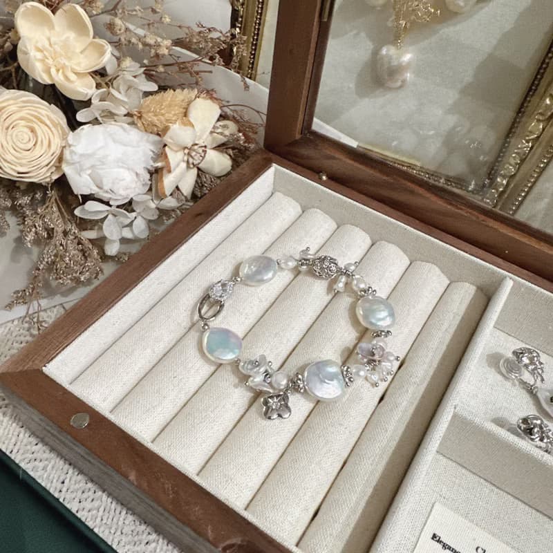 Alpha studio天然銀藍光澤淡水巴洛克珍珠手鍊