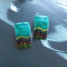 Vintage Jewelry 西洋古董飾品 長方 綠拉絲紋  針式耳環