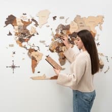Wooden World Map Wall Art, Home Gift for Mom, Rustic Wall Decor, 3D World Map