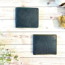 義大利Pueblo磨砂植鞣手縫牛皮短夾  沈穩藍 畢業禮物 情人節