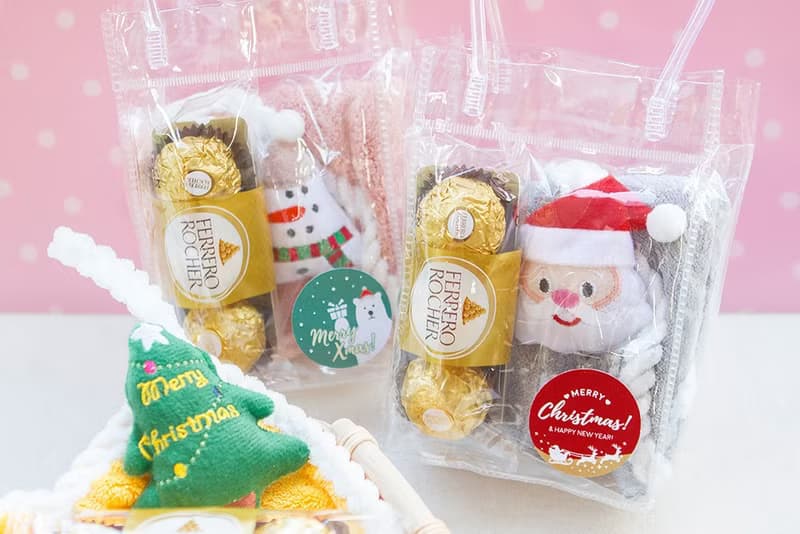 聖誕節禮物贈品 聖誕擦手巾+金莎巧克力3顆入 (4款隨機出貨) 禮物